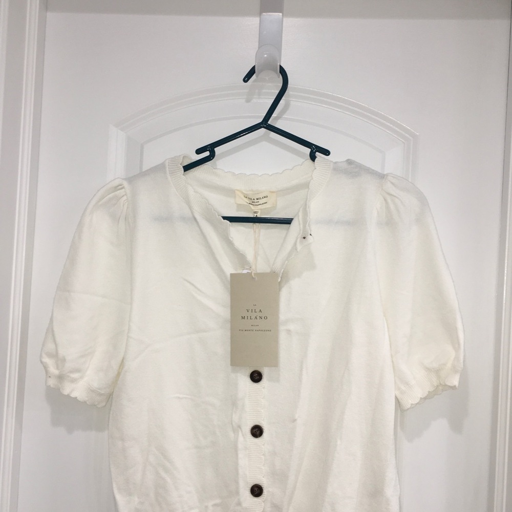 La Vila Milano Cream Puff Sleeve Button-Front Top
